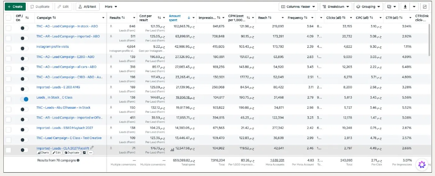 Ronex: lead campaigns by stock and model