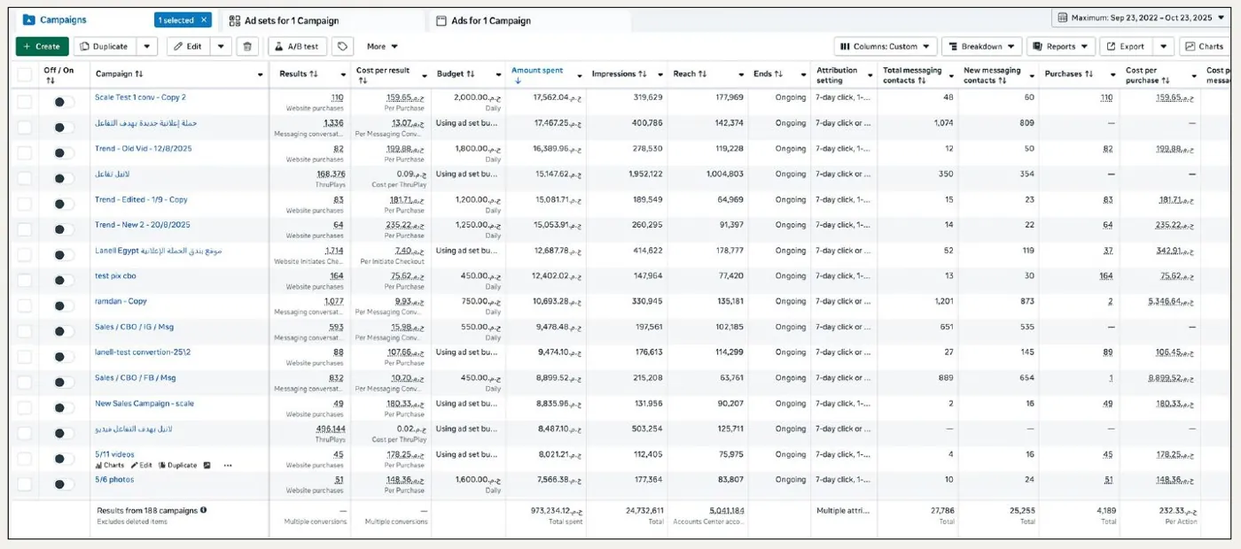 Meta Ads Manager: scale and conversion tests